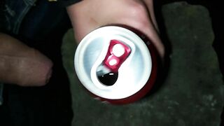 Sweetening friend´s energy drink with cum - Outdoor cumshot into can