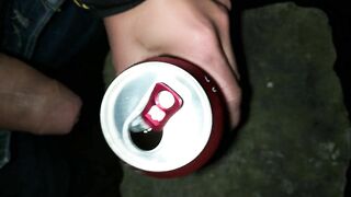 Sweetening friend´s energy drink with cum - Outdoor cumshot into can