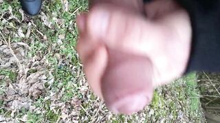 Thick veiny cock with penis ring intense jerking in a park - no cum