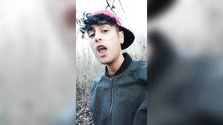 Twink uses cum filled condom after fuck like bubble gum and puts on a condom on his tongue