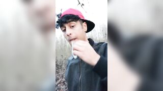 Twink uses cum filled condom after fuck like bubble gum and puts on a condom on his tongue