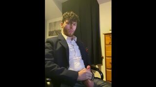 Lad in Suit Jerking Off After Work