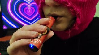 CUTE GIRL IN BALACLAVA SMOKING VAPE TO MUSIC! SMOKING FETISH!