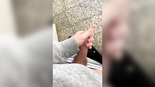 Jerking off in public toilet