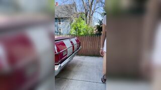 Milf sucks and fucks outside neighbor watching