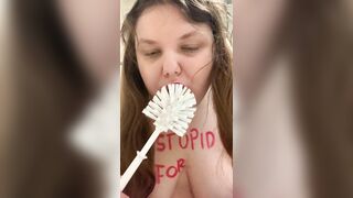 Dumb fat pig toilet brush humiliation