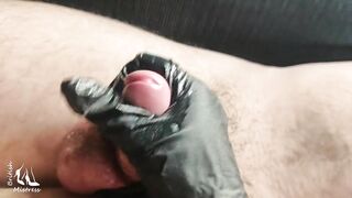 Cuck's rubber glove cum denial