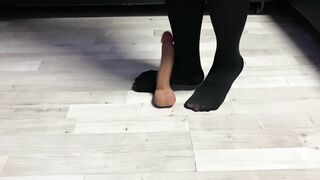 Dick walking in stockings. Foot fetish.