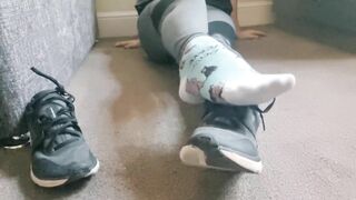 Stare at my sweaty socksoles as I stretch