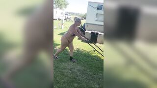 Got back to find wife mowing in a thong bikini, her ass and thighs jiggling with every step