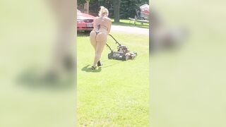 Got back to find wife mowing in a thong bikini, her ass and thighs jiggling with every step