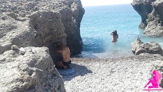 Teasing a stranger on the beach