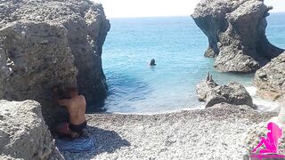 Teasing a stranger on the beach