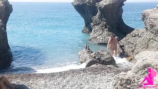 Teasing a stranger on the beach