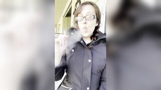 Goddess D Smoking Marlboro Light 100 Outside with Glasses on