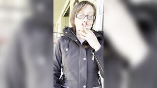 Goddess D Smoking Marlboro Light 100 Outside with Glasses on