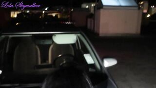 Risky public sex part 2, hard fuck in public car park, huge cumshot on my leather leggings