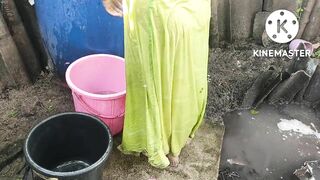 Indian house wife bathing anita style