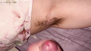 Cumshot on hairy armpits