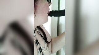 horny fat german in harness blows a black dildo