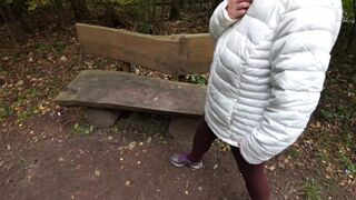 Naked tits play sitting on a bench