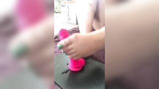 Wet sloppy dildo foot job