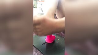 Wet sloppy dildo foot job