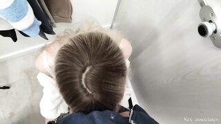 Quickie Public Dressing Room Blowjob. Got interrupted by the security guy