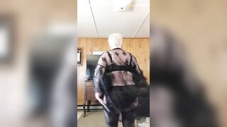 Horny Granny strips for you and shows her huge tits shaking.