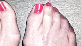 Cum on nylon red toenails...