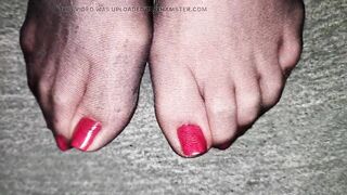 Cum on nylon red toenails...