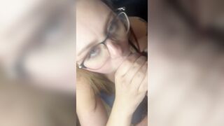 Thirsty milf gets load shot on her glasses