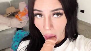 POV: Latina Teen with Small Tits gives you Amateur Sloppy Blowjob