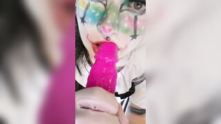 Goth Clown Girl gives Daddy a Deepthroat Blowjob