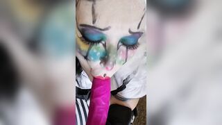 Goth Clown Girl gives Daddy a Deepthroat Blowjob