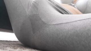 Masturbating when husbend watch. Squirting in yoga pants