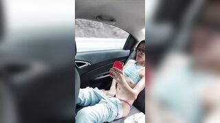 my boyfriend asks me to record myself showing my tits and pussy for him in the back seat of the car