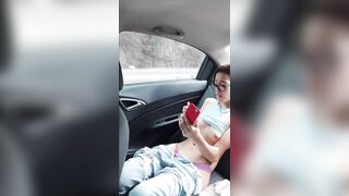 my boyfriend asks me to record myself showing my tits and pussy for him in the back seat of the car