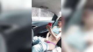 my boyfriend asks me to record myself showing my tits and pussy for him in the back seat of the car