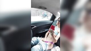 my boyfriend asks me to record myself showing my tits and pussy for him in the back seat of the car