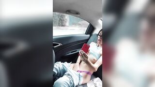 my boyfriend asks me to record myself showing my tits and pussy for him in the back seat of the car