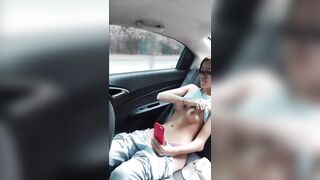 my boyfriend asks me to record myself showing my tits and pussy for him in the back seat of the car