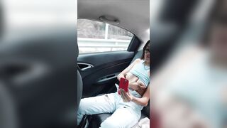 my boyfriend asks me to record myself showing my tits and pussy for him in the back seat of the car