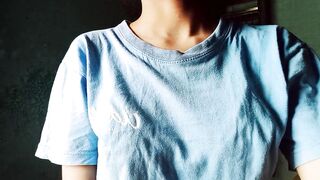 Lonely girl looking at her tits