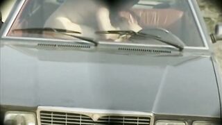 Blonde babe with small tits gets fucked in car