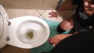 Petite pigtail girls taking her master for a piss