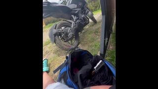 Crazy girl in the PARKING LOT cums waiting for the UBER, CUM record!