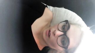 Shy blonde Elsa fingering herself wearing big nerd glasses