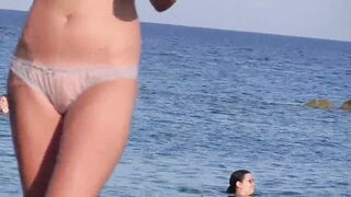 Beach girl goes for swimming in panties - watch out