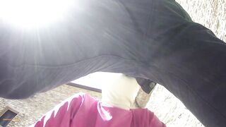 pink outfit in outdoor blowjob and oral creampie